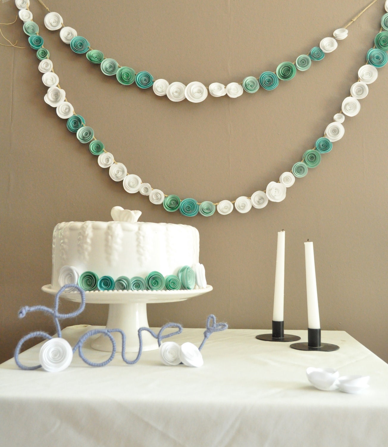Paper Flowers Teal and White Paper Flowers Wedding Table Decorations 25 flowers