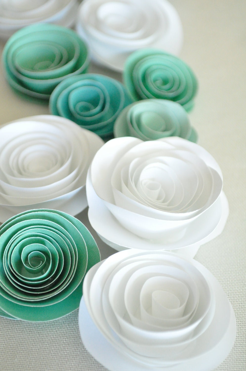 Paper Flowers Teal and White Paper Flowers Wedding Table Decorations 25 flowers