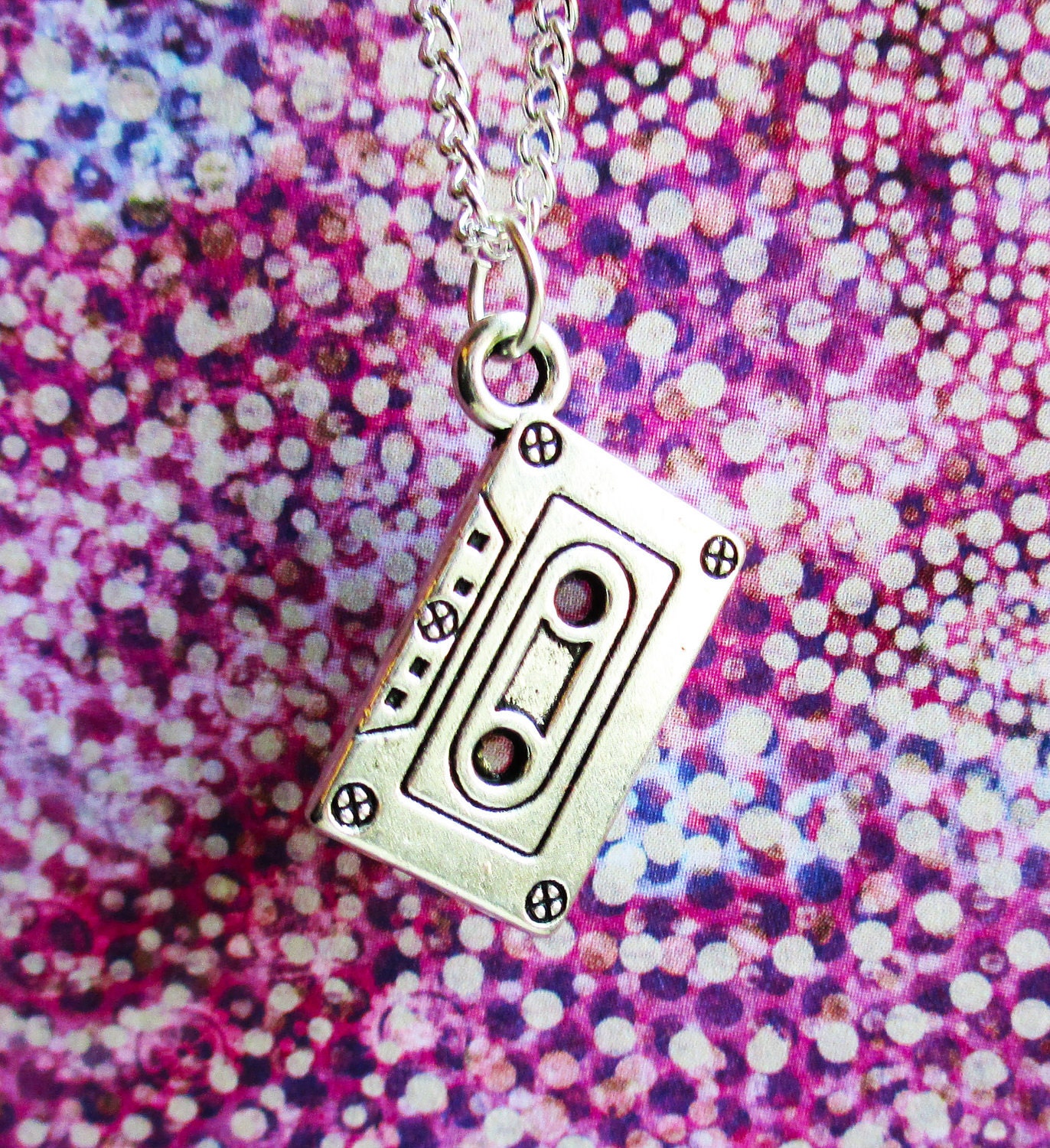 Cassette necklace music jewelry retro pendant silver toned gift summer hipster accessories