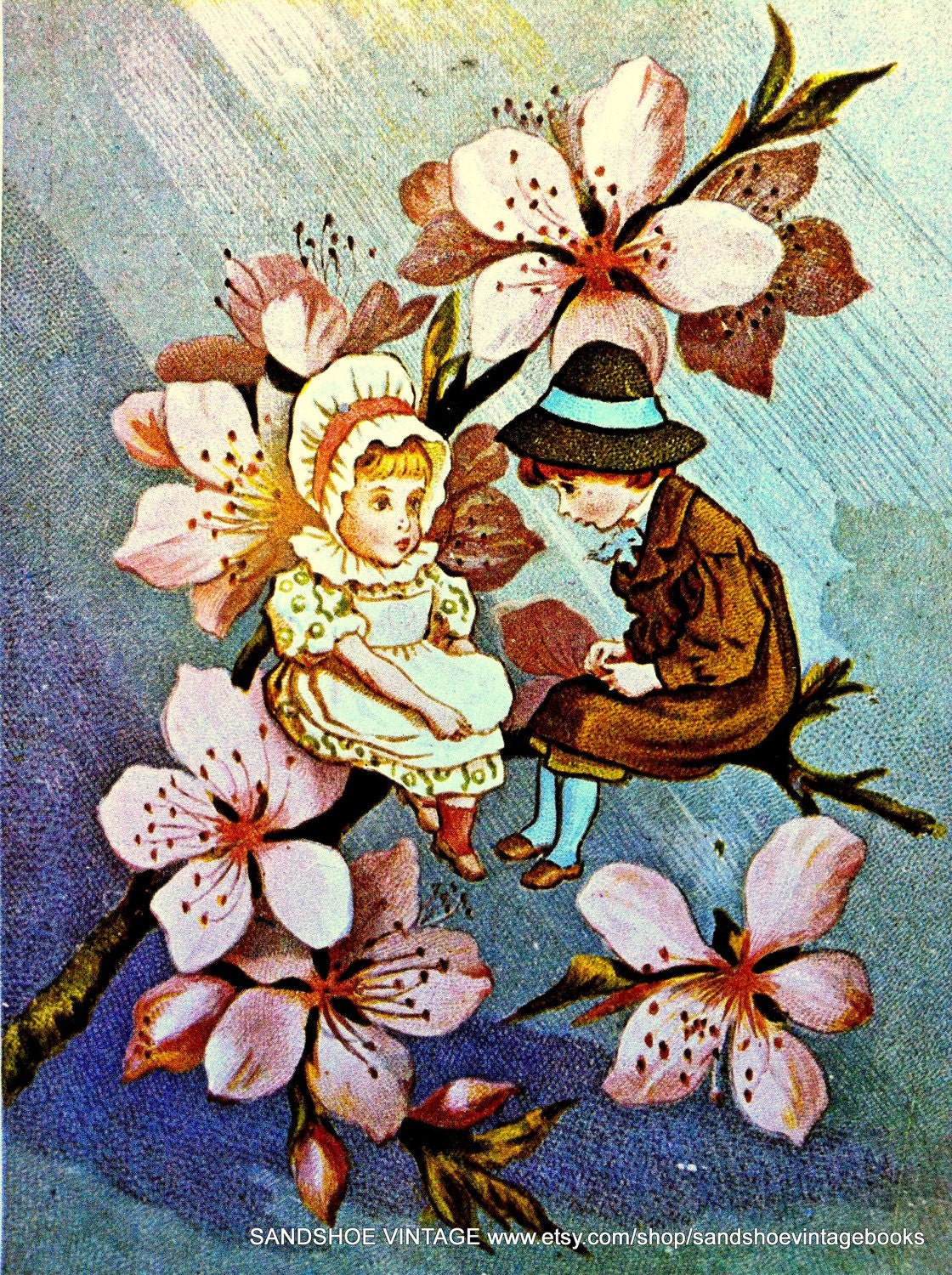 1800s CHERRY BLOSSOM Kate GREENAWAY Print Ideal for Framing