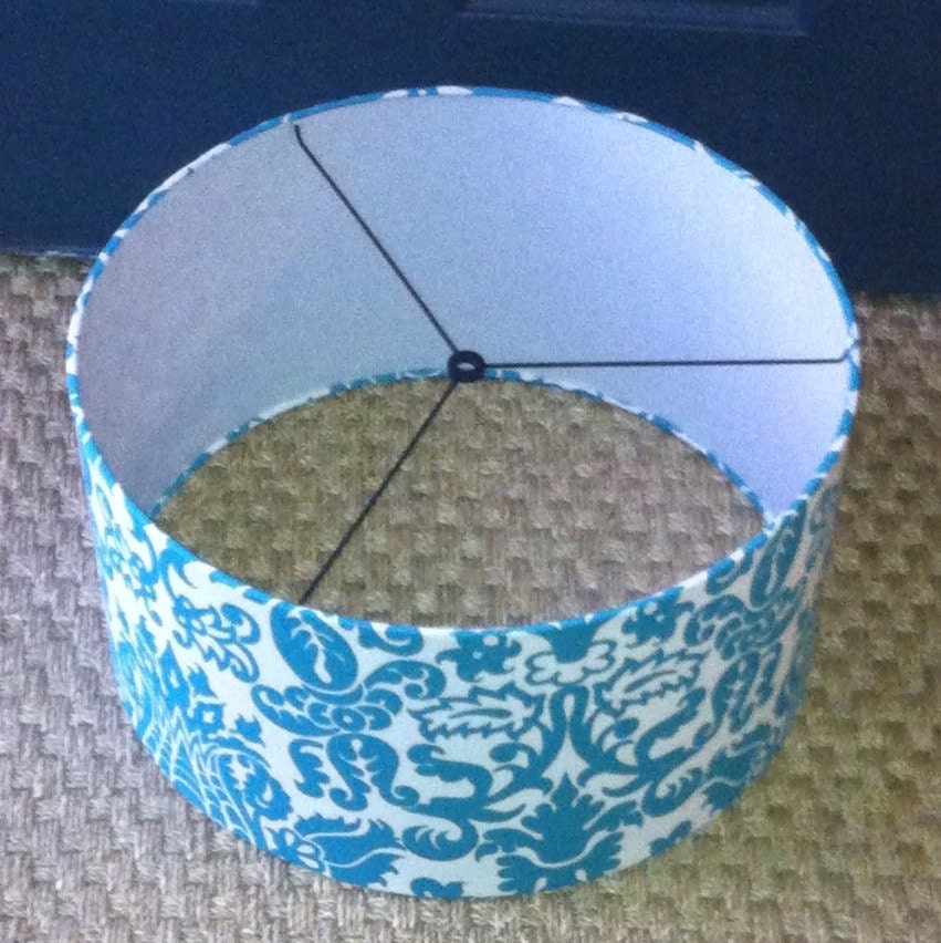 drum lamp shade / barrel lampshade for lamp or pendant light  17" X 10" Turquoise and white fabric by premier prints