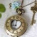 Vintage Style Numeral Heart Pocket Watch Necklace with Rose, Butterfly and Key Charm