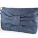 Big Bow Denim Clutch Wristlet, Phone 5 Wallet, iPhone 5 Wristlet, iPhone Wristlet, Cell Phone Wristlet, Zipper Pouch, Zipper Wristlet