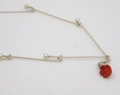 Silver necklace with fresh water pearls and coral