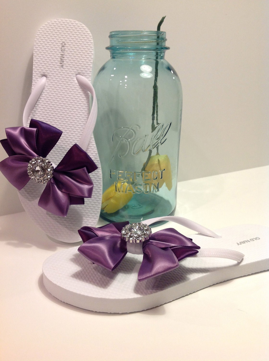 Purple Double Bow Flip Flop with Rhinestone