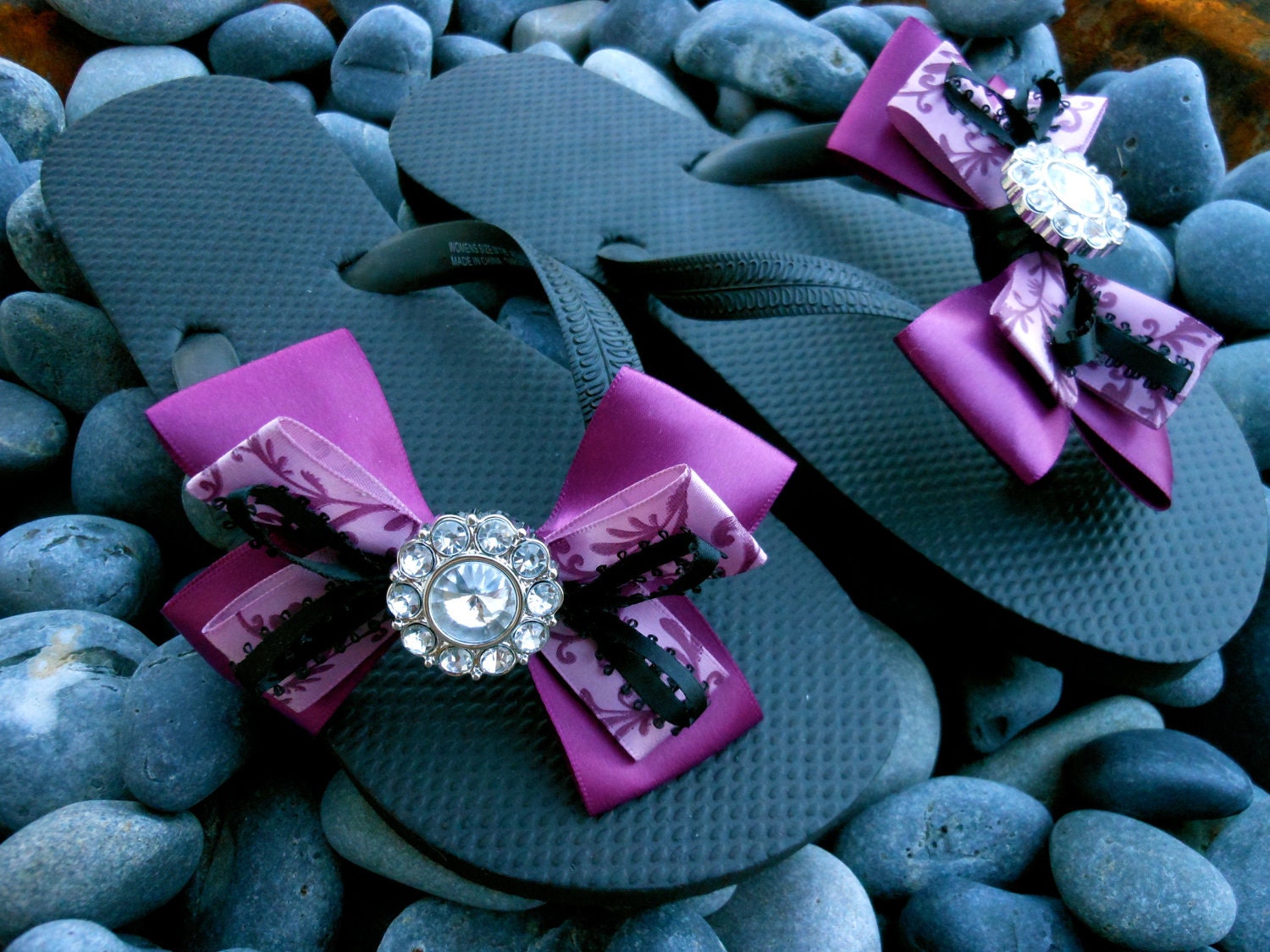 Vine, Purple, and Black Flip Flop with Rhinestone