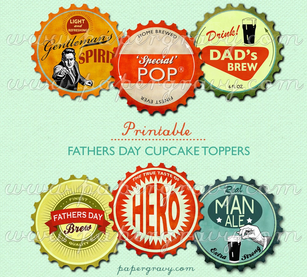 PRINTABLE Fathers Day cupcake toppers Retro Beer bottle tops Il_570xn