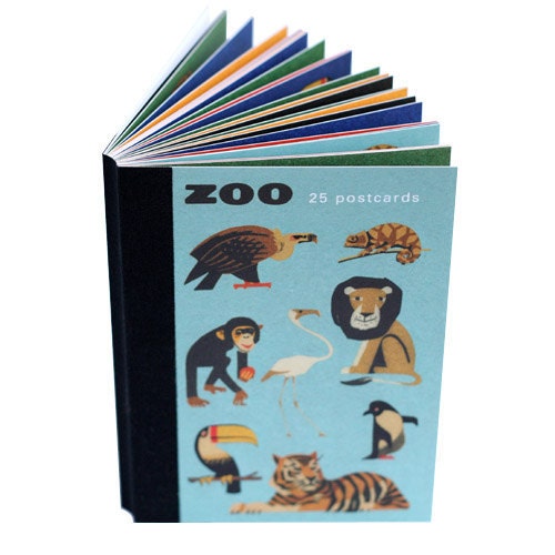 ZOO postcard book - 25 different postcards featuring vintage animal illustrations