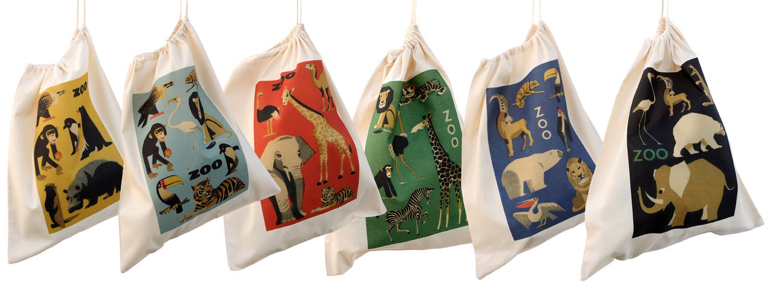 Cotton drawstring bags, Zoo animal kit bags, cloth bags for kids