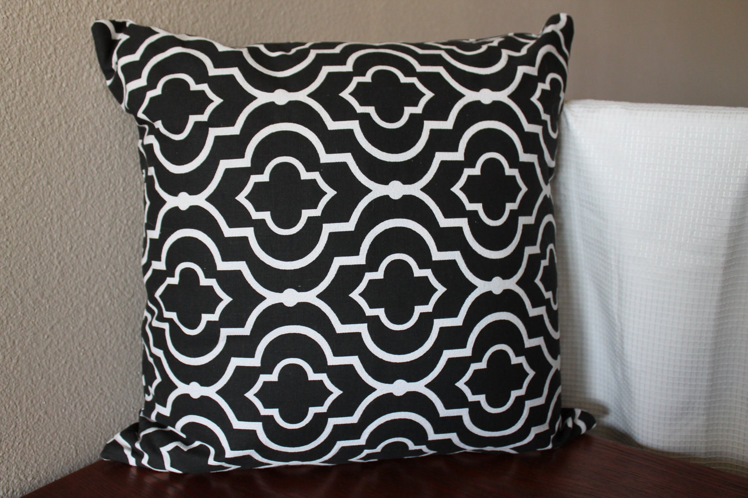 Black and White Bold Graphic Moroccan-Inspired Print Throw Pillow Cover 18'' x 18''