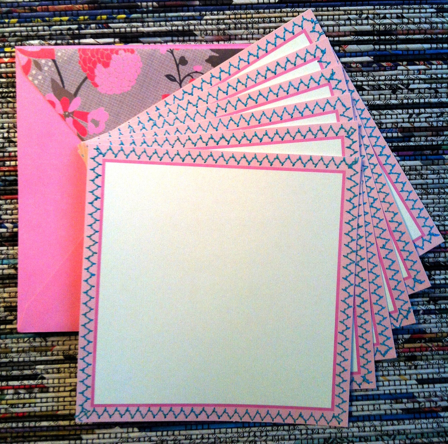 Stationery Set of 6 SEWN note cards w/envelopes