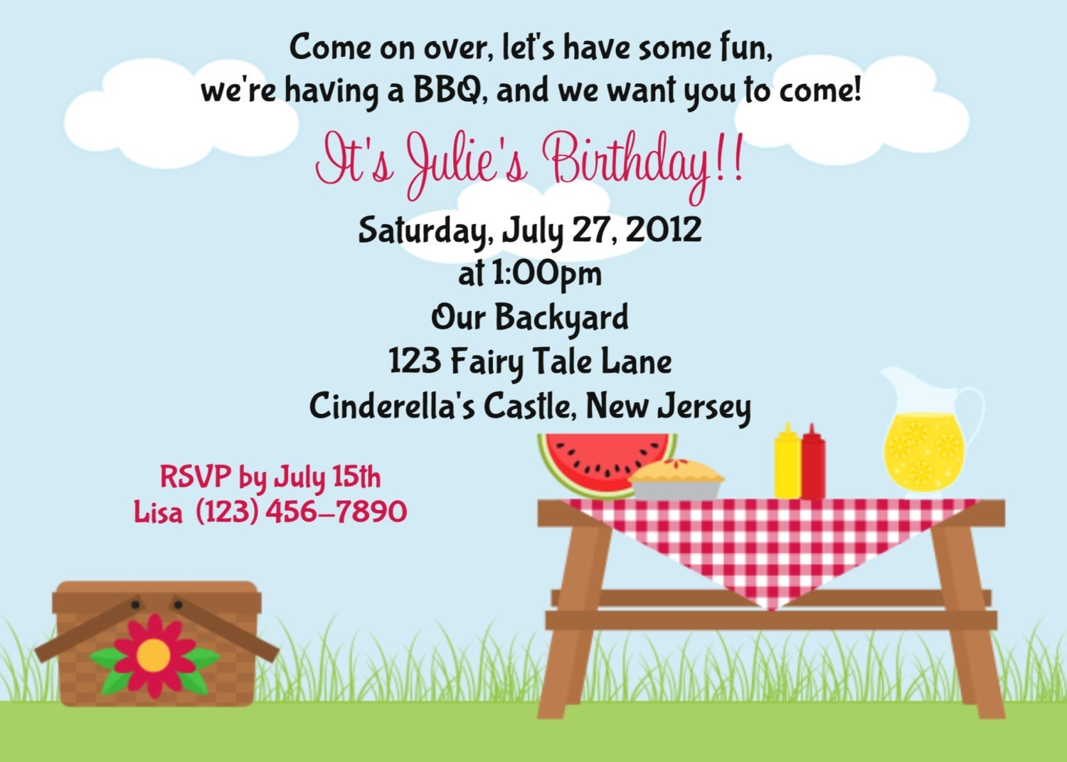 Items similar to Picnic Invitation - Personalized Custom Picnic BBQ