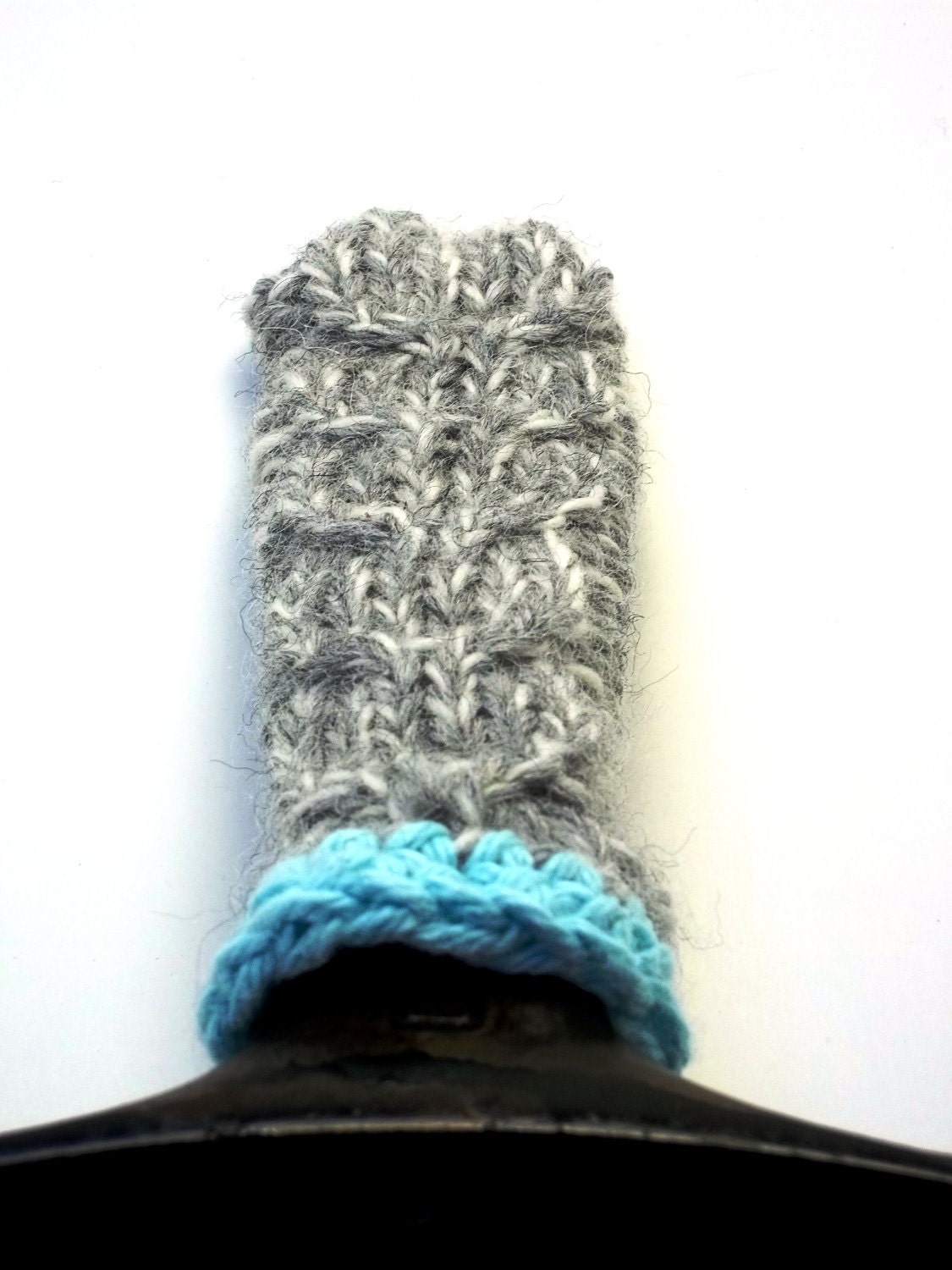 Handle Cover Grey and Blue Wool Knit for Cast Iron Skillet