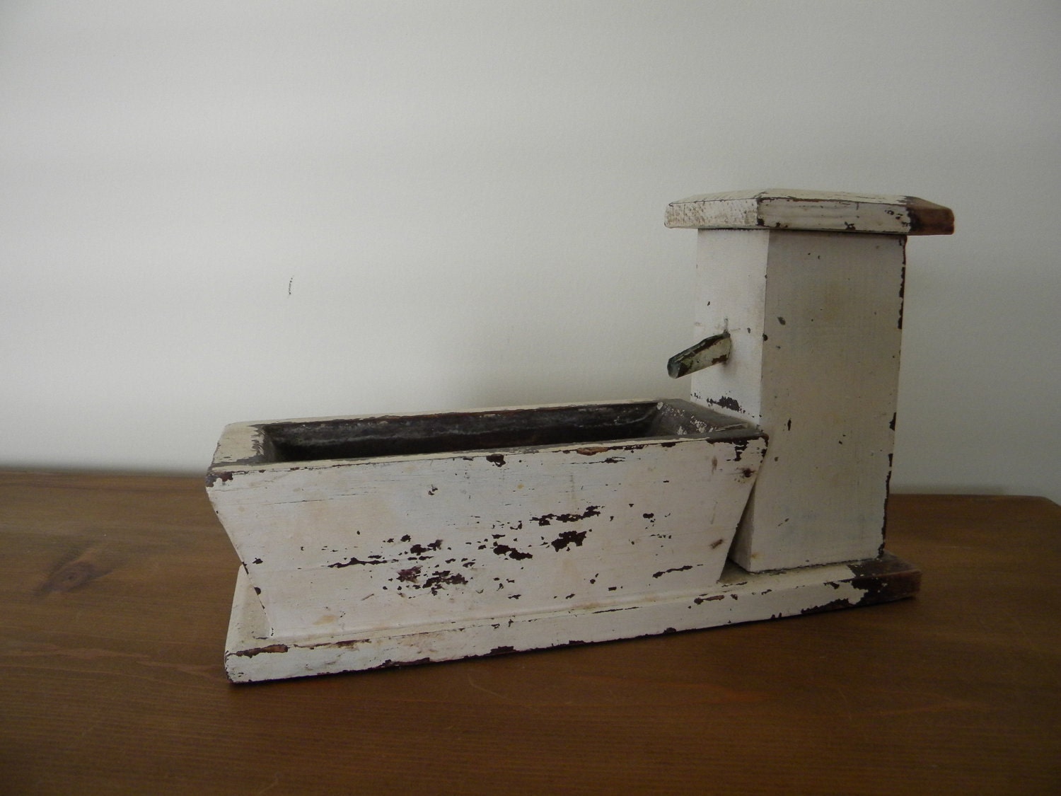 Primitive Folk Art Piece, creamy chippy painted piece