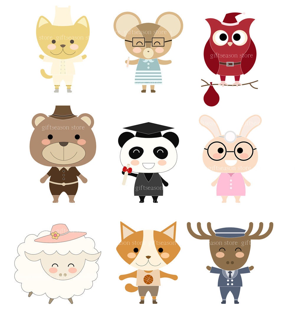 Cute Animals Set No.2 Digital clip art for Personal and Commercial use - INSTANT DOWNLOAD