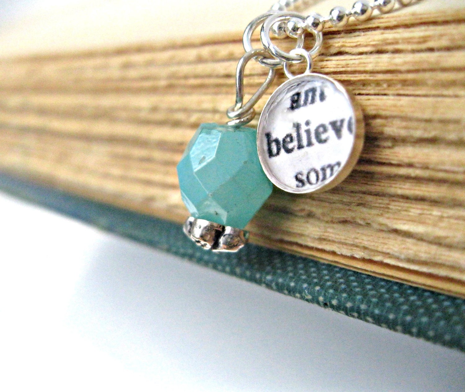 Inspirational Believe Sterling Silver Bezel Resin Necklace