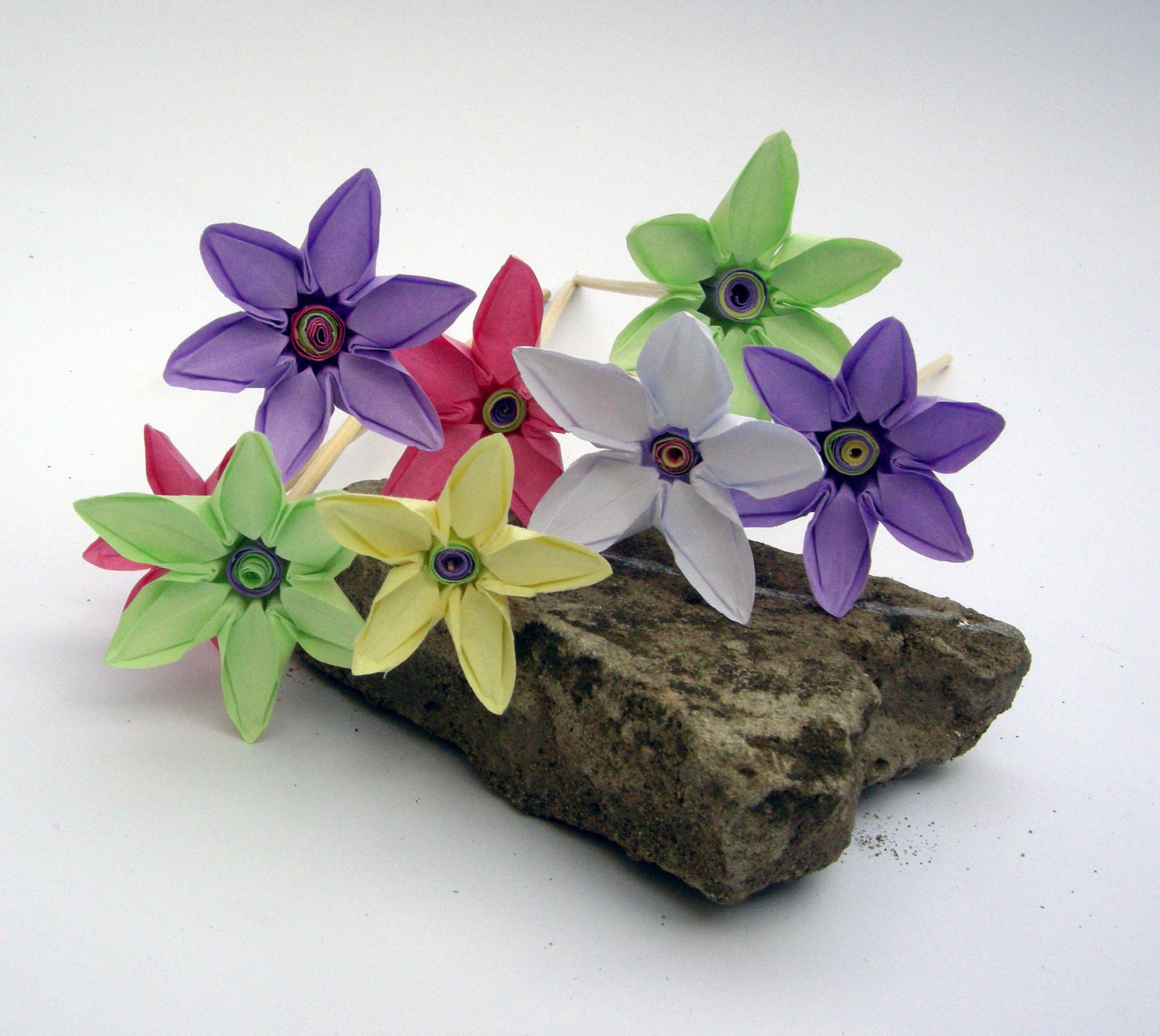 Bright colorful origami flowers for decor or gift