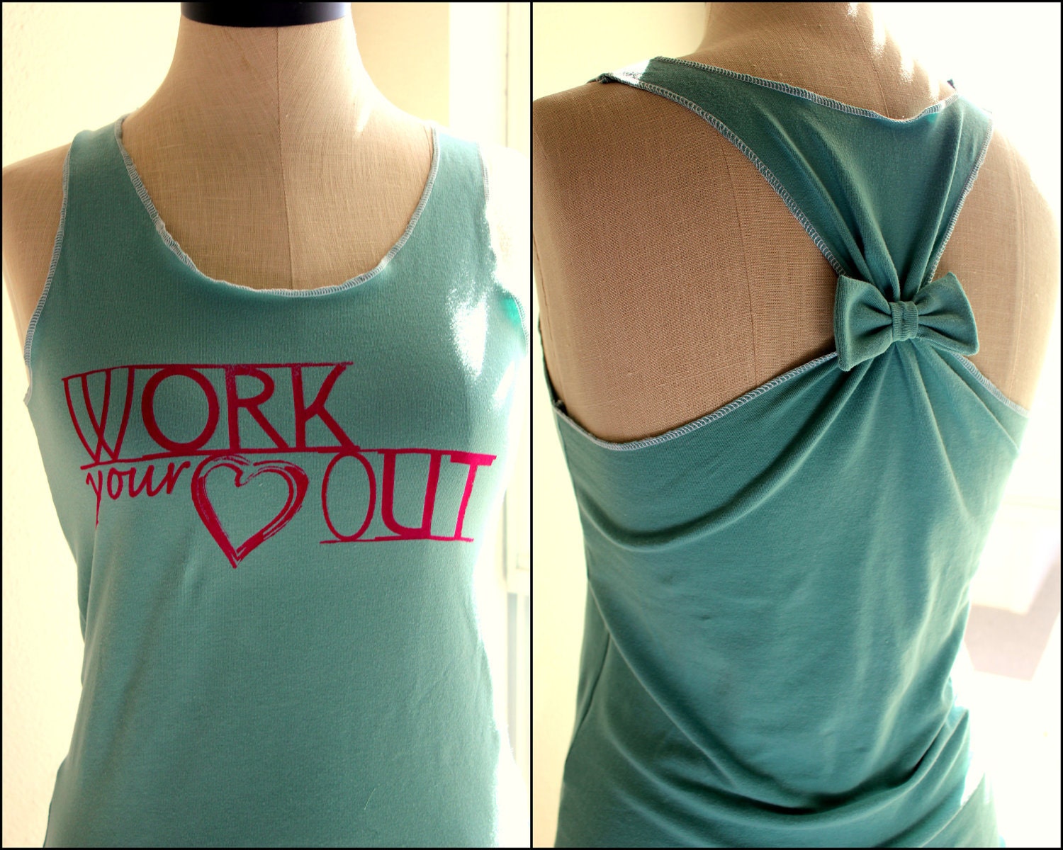 Workout Clothes Racerback Tank Top WORK your Heart OUT - Medium