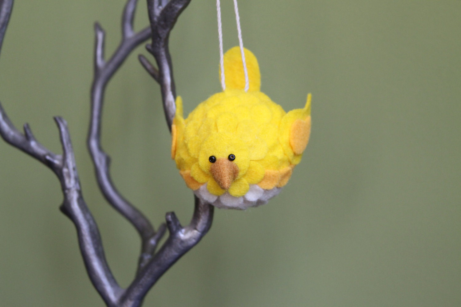 Sunshine, Yellow, and White Felt Hanging Bird Ornament