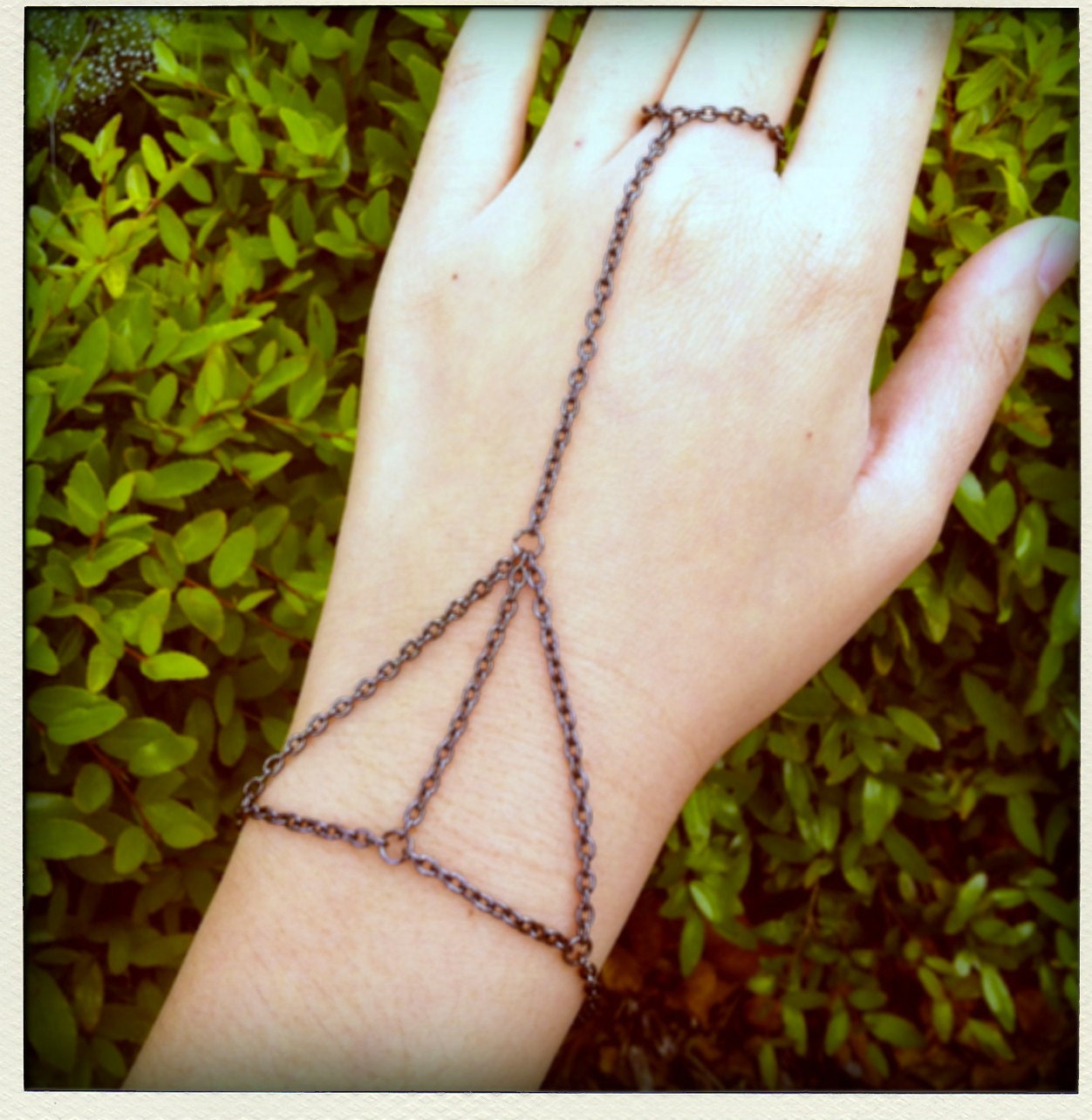 SALE Gunmetal Plated 3 Triangle Web Chain Bracelet Ring Connector Hand Harness