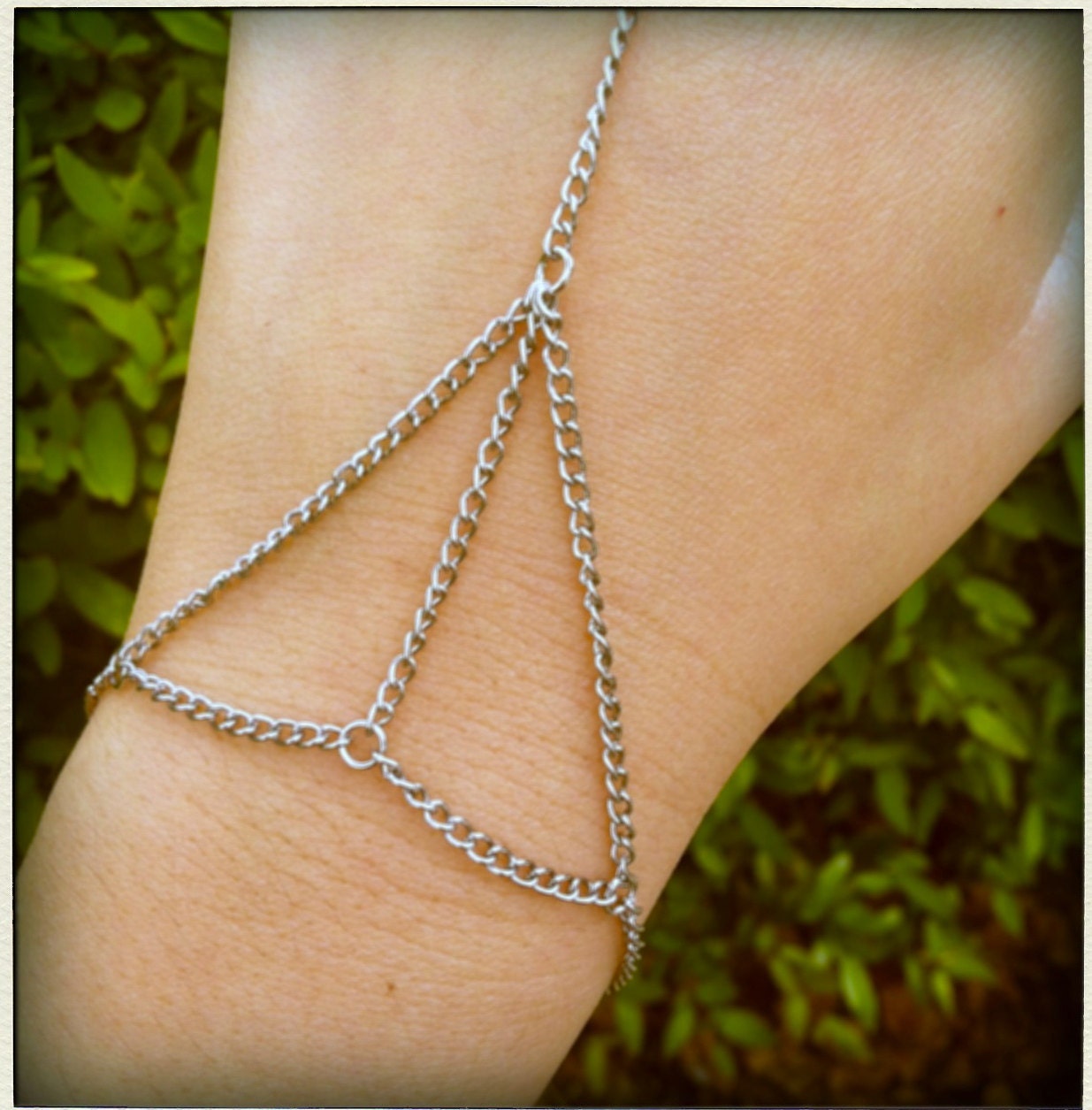 SALE Silver Recycled Metal 3 Triangle Web Chain Bracelet Ring Connector Handpiece