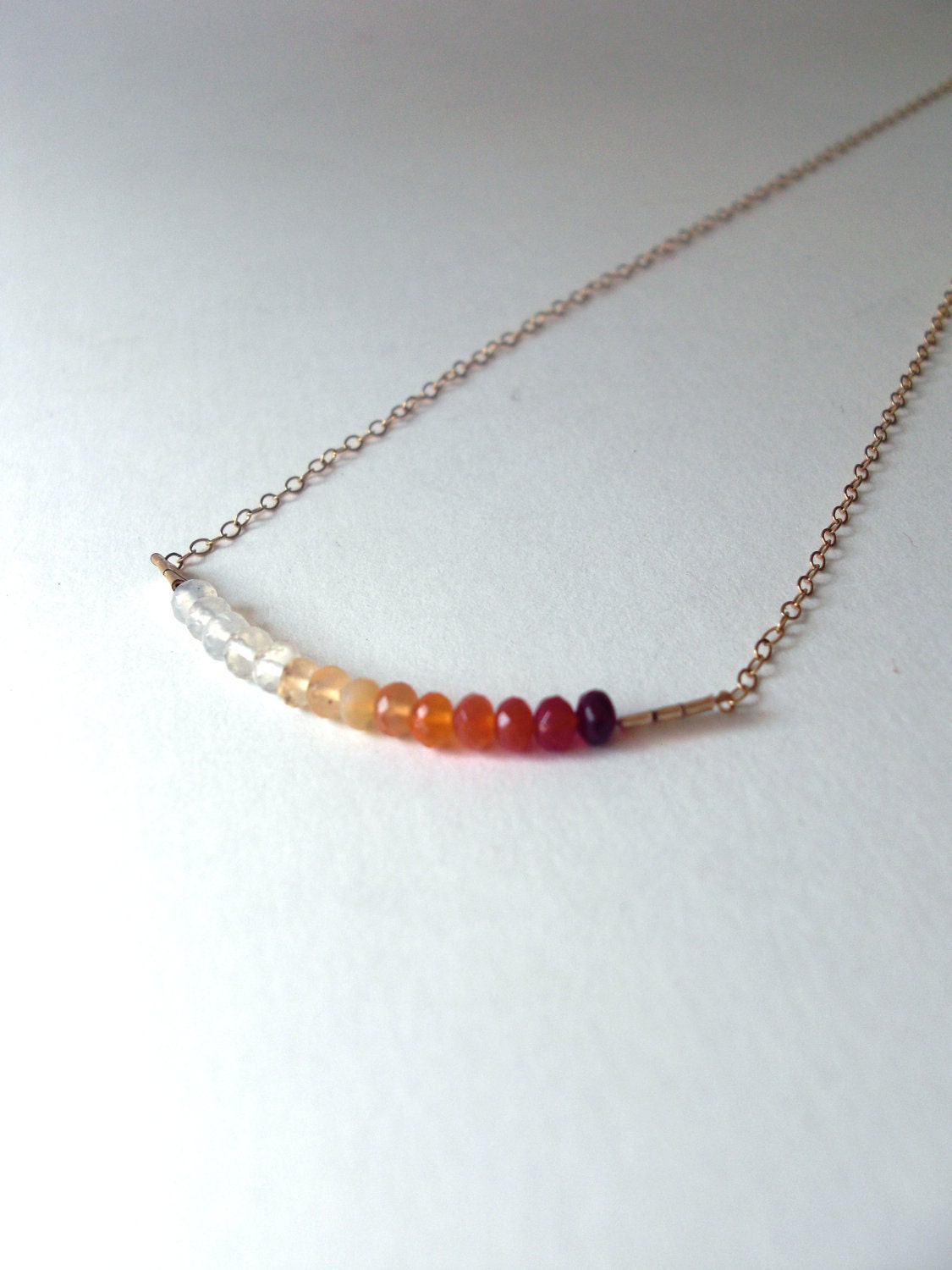 Gradational Color Fire Opal Bead Necklace in Red, Orange, Yellow, White and Clear - PalomaDeOro