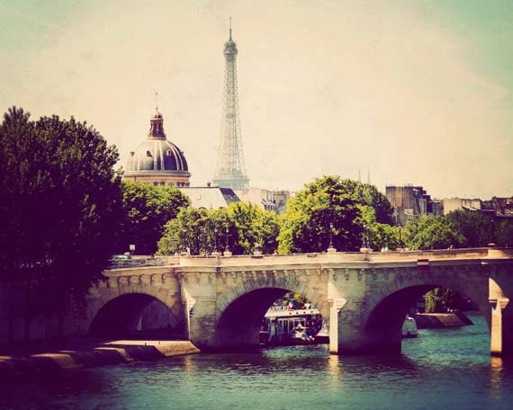Paris photography, fine art travel photograph, Eiffel Tower, Seine River, vintage color, romantic France print, 8x10 Paris photo