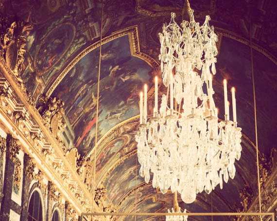 Paris photograph, fine art travel photography, 8x10 Versailles photo, feminine, chandelier, princess, fantasy, dreamy romantic decor