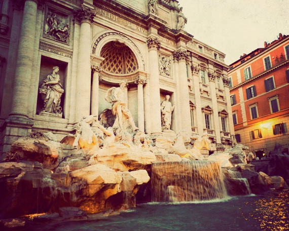 Rome photography, Trevi Fountain, Fine art photograph, 8x10 travel photo, Italy print, vintage colors, romantic, dreamy, retro wall decor