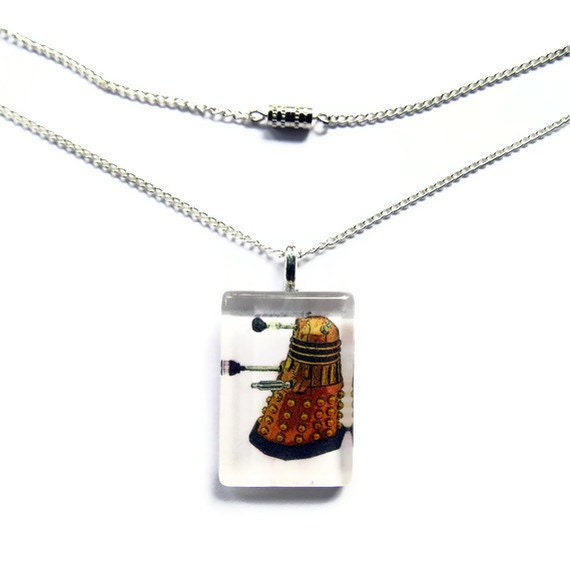 Dalek Necklace, Doctor Who Glass Tile Pendant Necklace, Geeky Jewelry