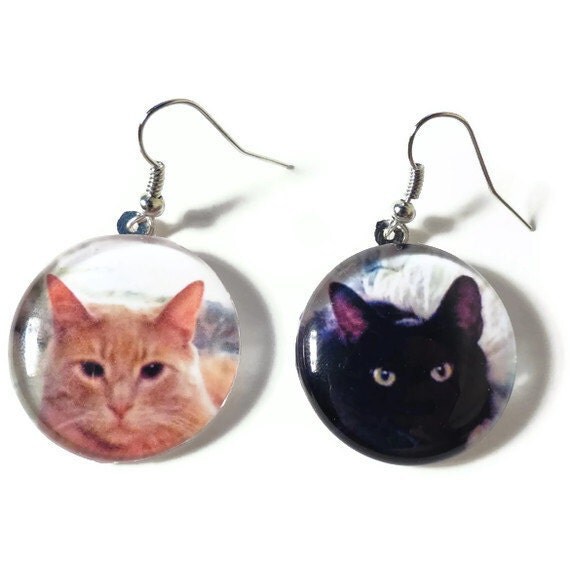 Personalized Pet Earrings, Custom Photo Dog Cat Jewelry, Nickel Free