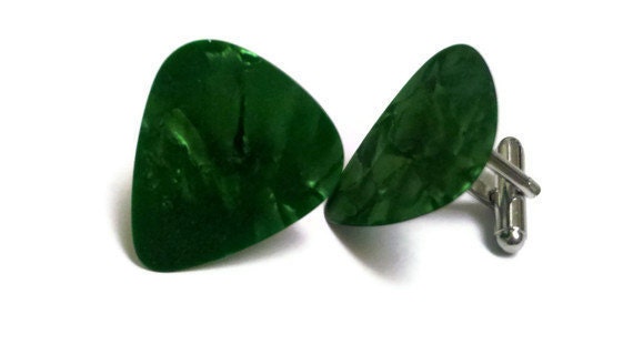Guitar Pick Cuff Links, Music Cufflinks, Groomsman Gifts, Green or Blue