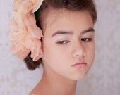 Bridal Silk Hair Flowers - Peach Peony Silk organza Flower and Vintage Silk leaves / Peach