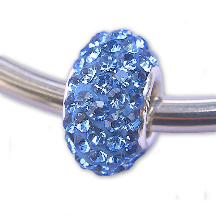 Cornflower Blue Charm Bead Swarovski Crystals Sterling Silver Core Fits European Charm Bead Bracelets