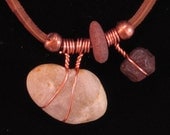 Clearfork Stoneworks, Beach Pebble and Copper Pendant/Necklace hung from Leather Lace with Handmade fittings.