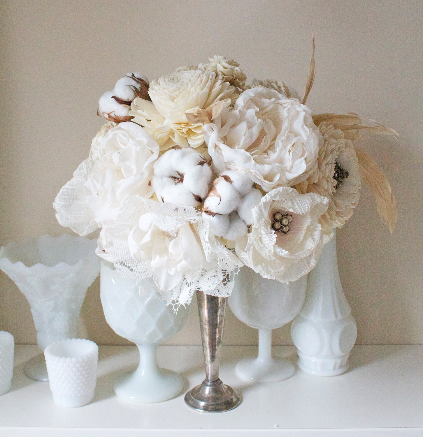 Handmade Paper flower bouquet COUNTRY SHABBY - fabric flowers and vintage Charm by Alternative blooms on ETSY