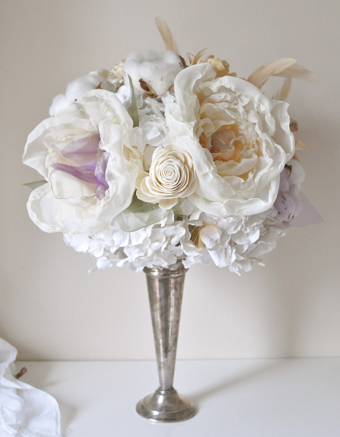 Fall fabric flower and paper flower wedding bouquet of eggplant flowers, moss flowers and Pumpkin flowers accents by Alternative blooms