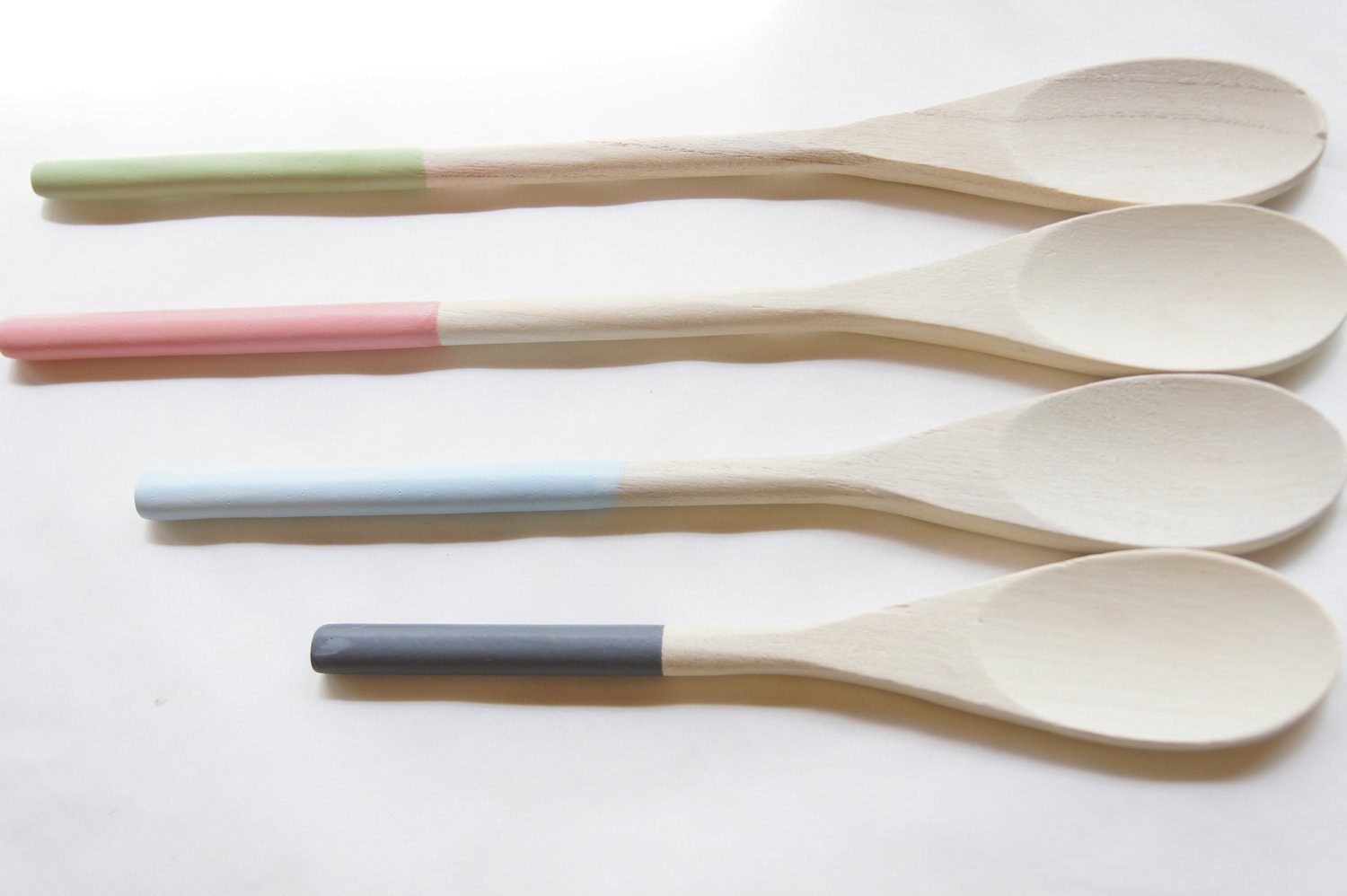 Wooden Spoons Set of 4: Green, Blue, Grey and Pink