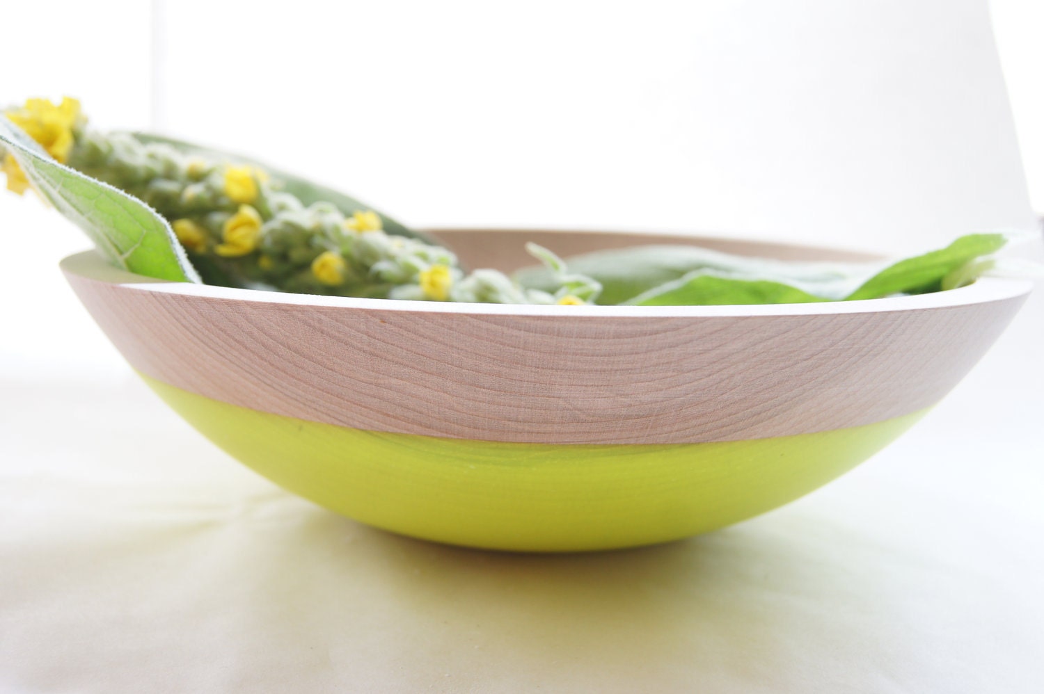 Wooden Bowl 12", Neon Yellow, Picnic, Kitchen Decor, Fruit Bowl, Spring Decor