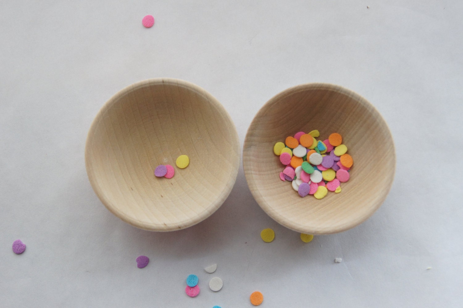 Wooden Mini Bowl Set of Two: Light Pink and White.  Party Decor, Cooking/Kitchen.