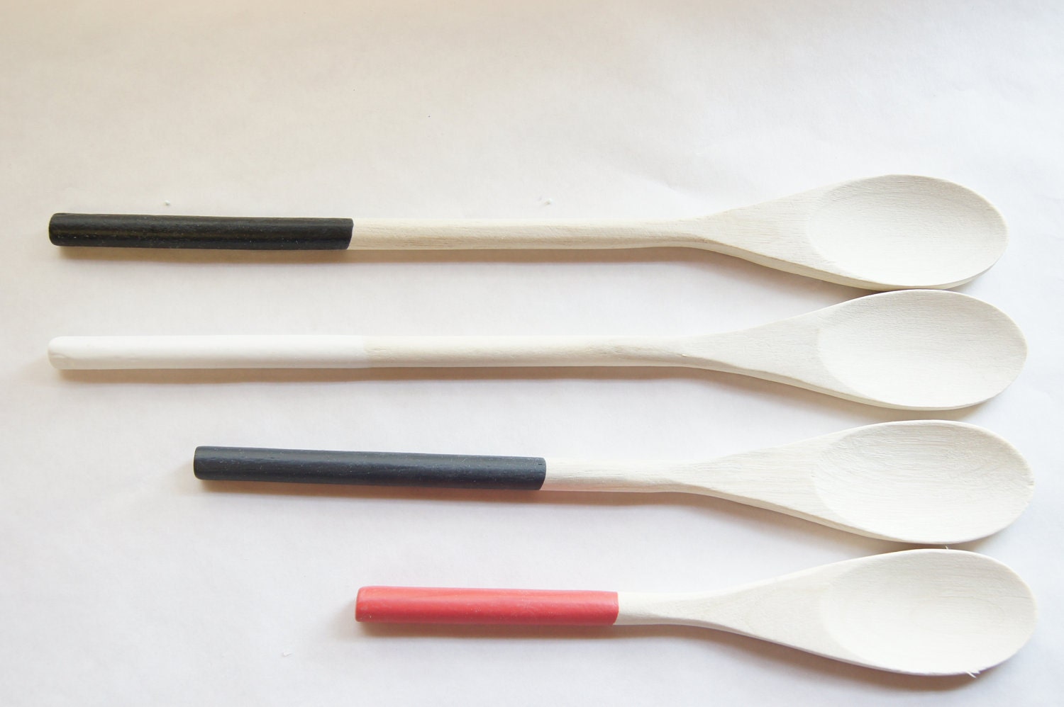 Wooden Spoons Set of 4: Black, Grey, White and Pink, Modern Kitchen