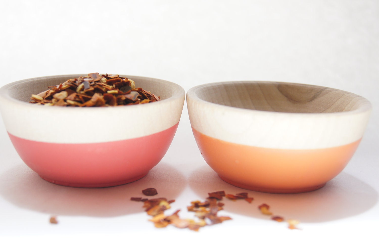 Wooden Mini Bowl Set of Two: Dark Pink and Orange