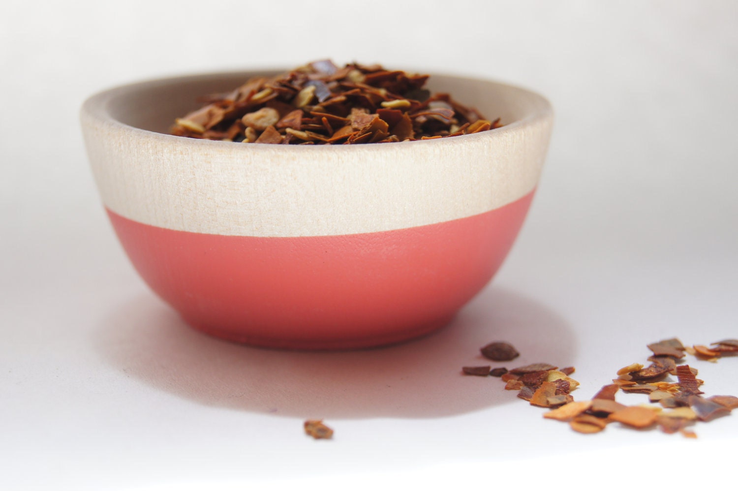 Wooden Mini Bowl Set of Two: Dark Pink and Orange