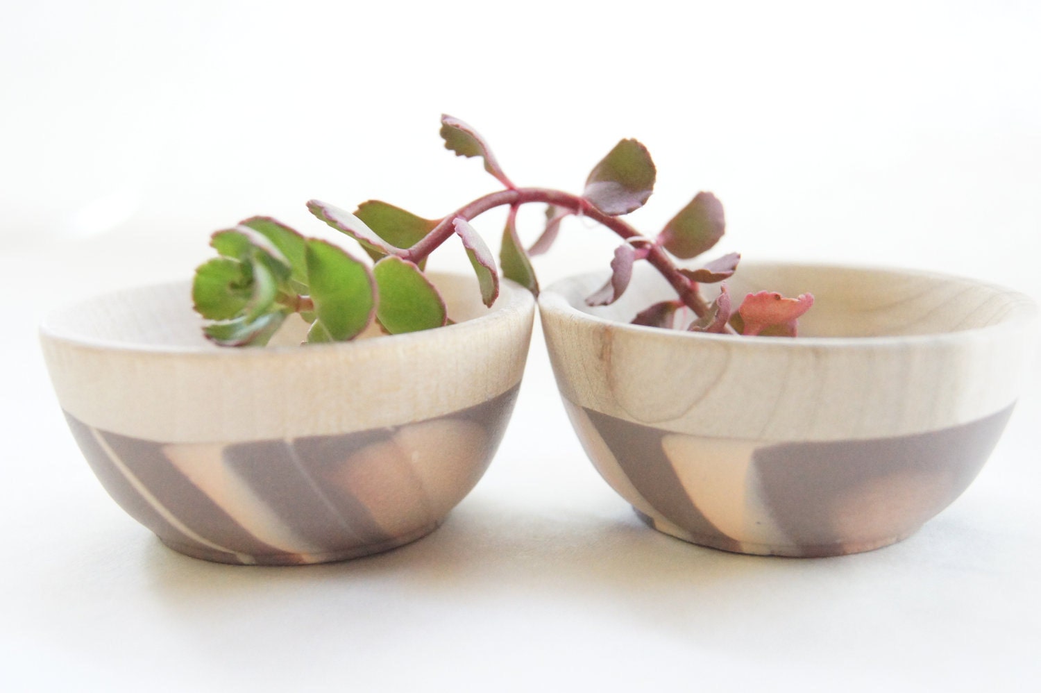 Wooden Mini Bowl Set of Two: Peach and Mink Swirl, Modern Kitchen