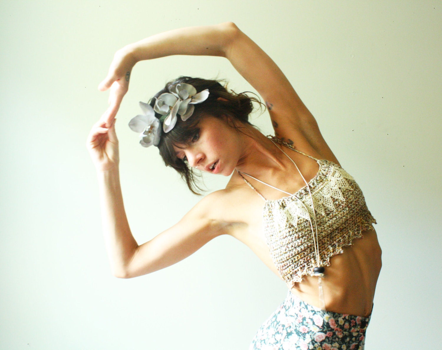 crochet bikini top. ivory and lace summer halter. one of a kind. size small medium. ready to ship. - WhatsOliviaWearing