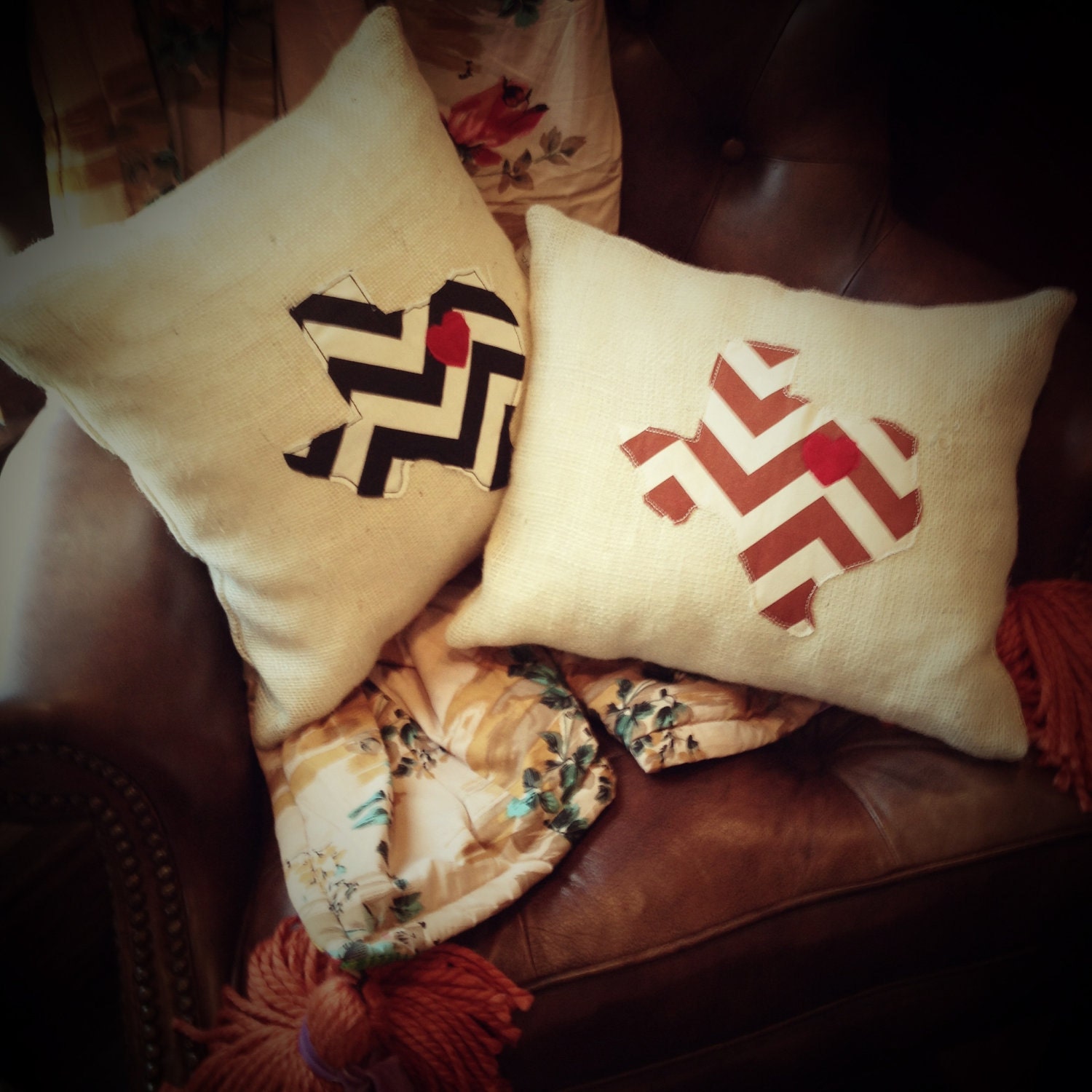 Texas Applique Burlap Pillow