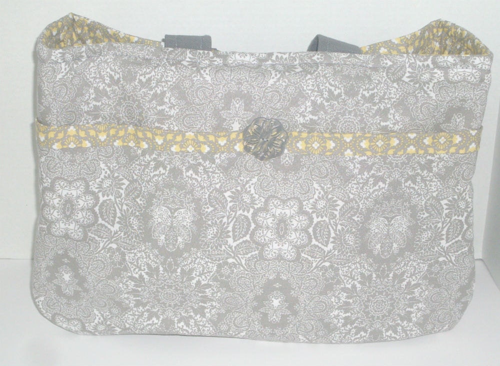 Large Tote Bag- Grey and Yellow--the 'Dahlia'