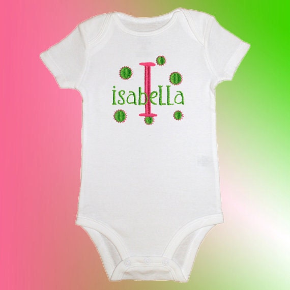 Onesie Bodysuit Baby Shirt - Personalized Monogram - Pink and Green Swirly Dots - Embroidered Short or Long Sleeved - Choose Any Colors