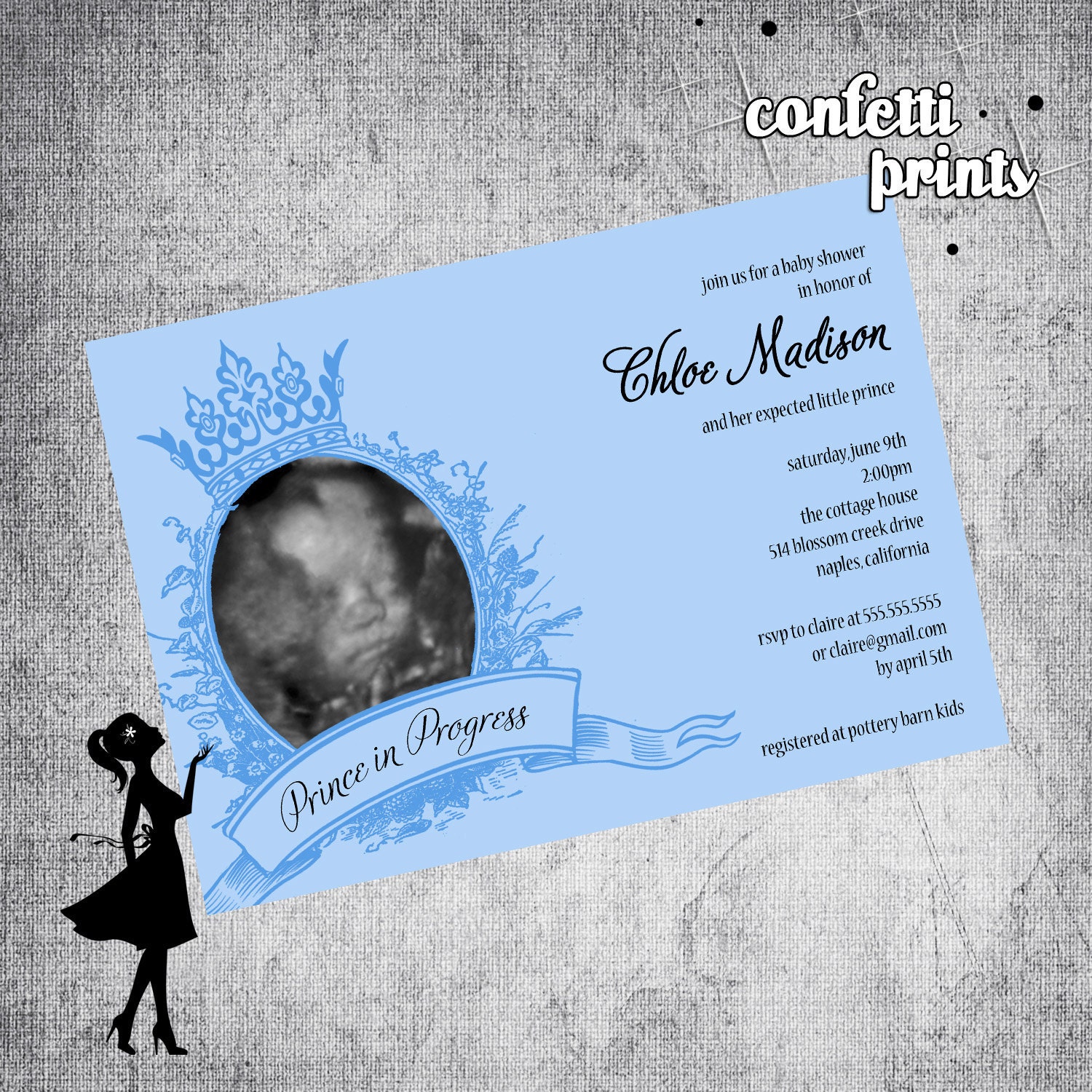 Baby Shower Invitation / Ultrasound Photo Card - PRINCE IN PROGRESS Printable Il_170x135