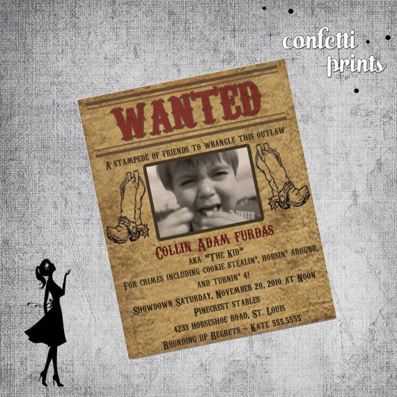 Birthday Invitation / Photo Card - LITTLE OUTLAW (BOY) Printable Il_570xn